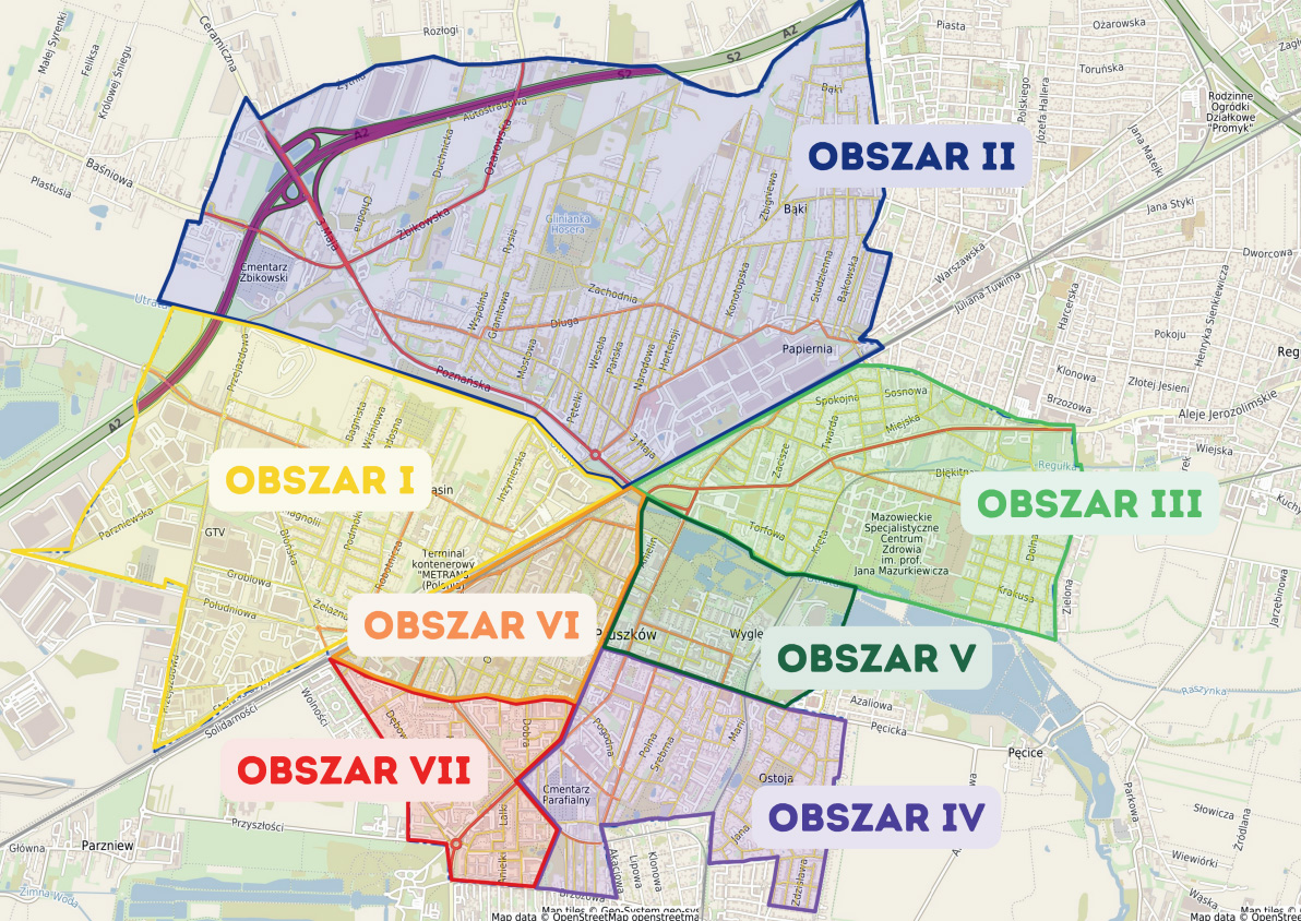 Image: https://budzetobywatelski.pruszkow.pl/gminy/pruszkow/photos/plik-1779434289.jpg Mapa z podziałem na obszary